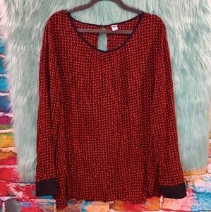 Old Navy Red and Black Pattern Long Sleeve Blouse Size XL